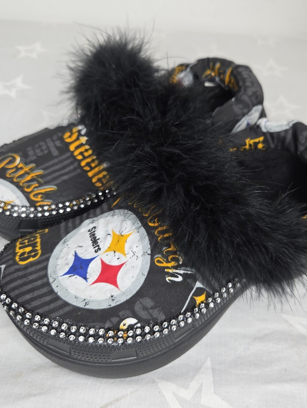 Crocs Classic Platform Lined Clog W9 Womens 9 Custom Steelers Bling Fur NWT